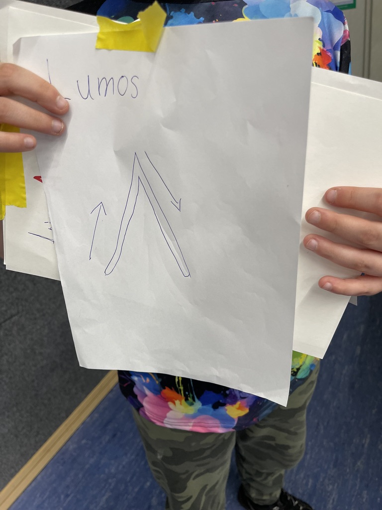 Zeichnung mit Symbol des Lumos Zaubers aus Hogwards